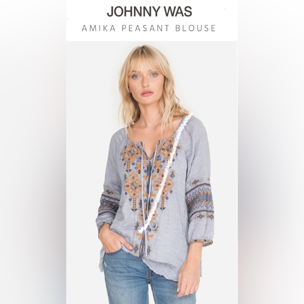 Johnny Was Amika Peasant Top In Blue